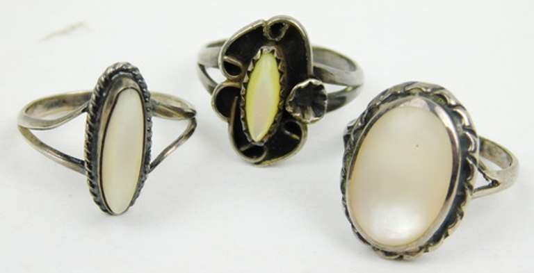 3 Sterling Silver Mother of Pearl Rings