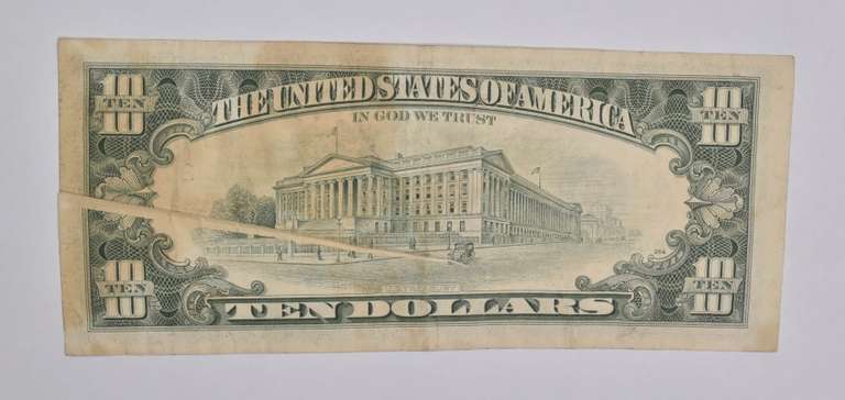 ERROR 1988-A $10 Philadelphia, PA US FRN Gutter Fold Error Note