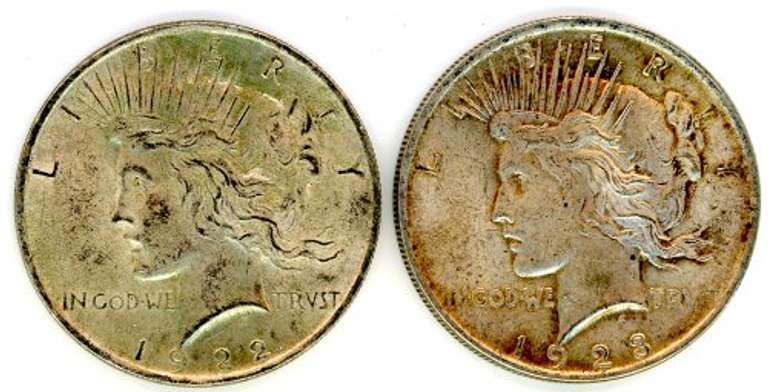 Two Different Peace Silver Dollars: 1922 & 1923