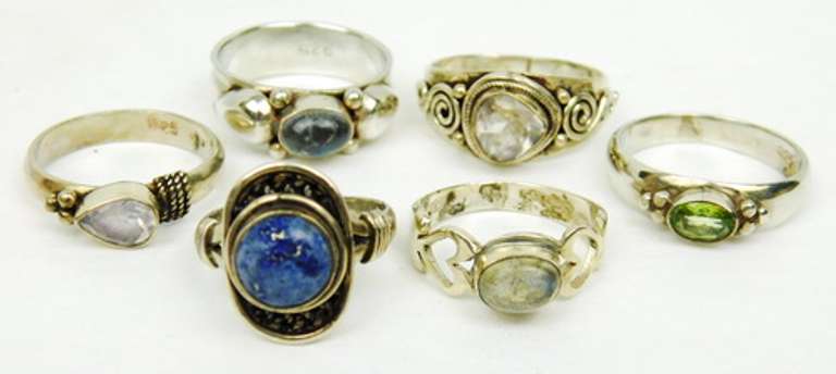 6 Sterling Silver Gemstone Rings