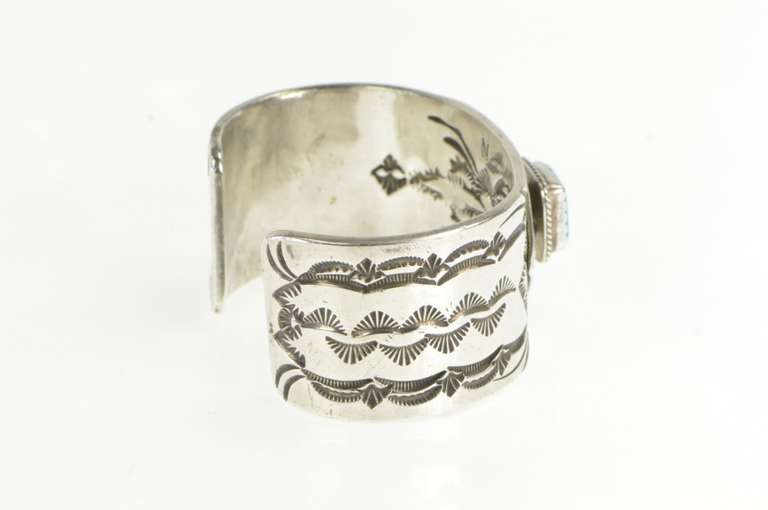 Sterling Silver N Native American Navajo Turquoise Cuff Bracelet