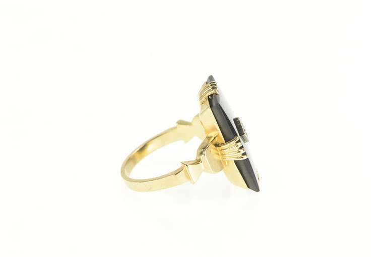 14K Yellow Gold Retro Squared Black Onyx Diamond Accent Ring