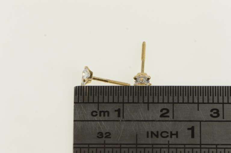 14K Yellow Gold Square Princess CZ Solitaire Classic Stud Earrings