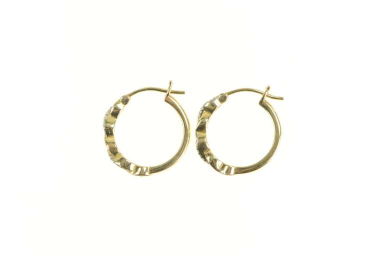 10K Yellow Gold Diamond Twist Design 17.8mm Hoop Earrings