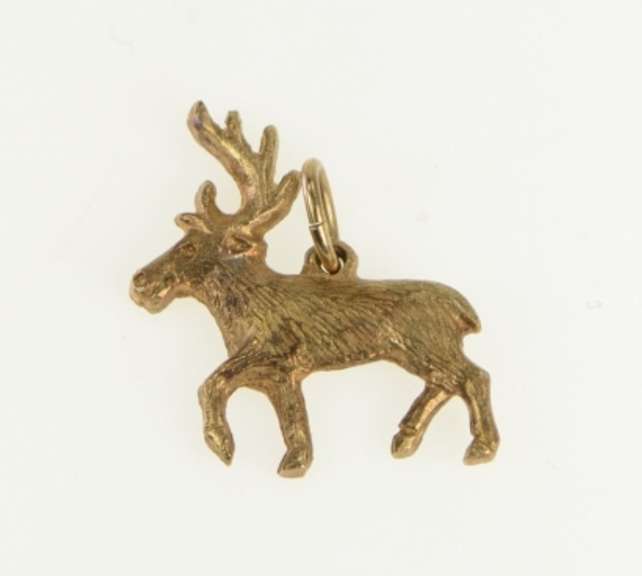 14K Yellow Gold 3D Forest Reindeer Finland Deer Elk Caribou Charm/Pendant
