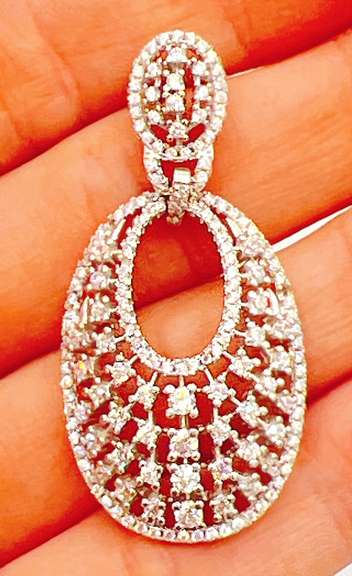 Oval Sterling Silver Pendant with Square Cubic Zirconias