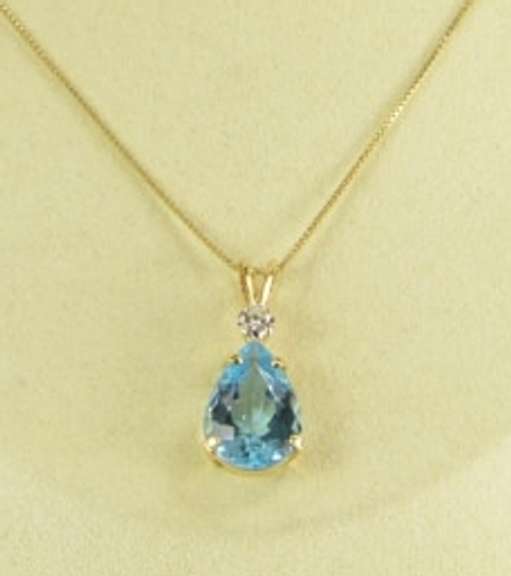 14K Yellow Gold 11.45 Ctw Pear Blue Topaz Diamond Cluster Pendant