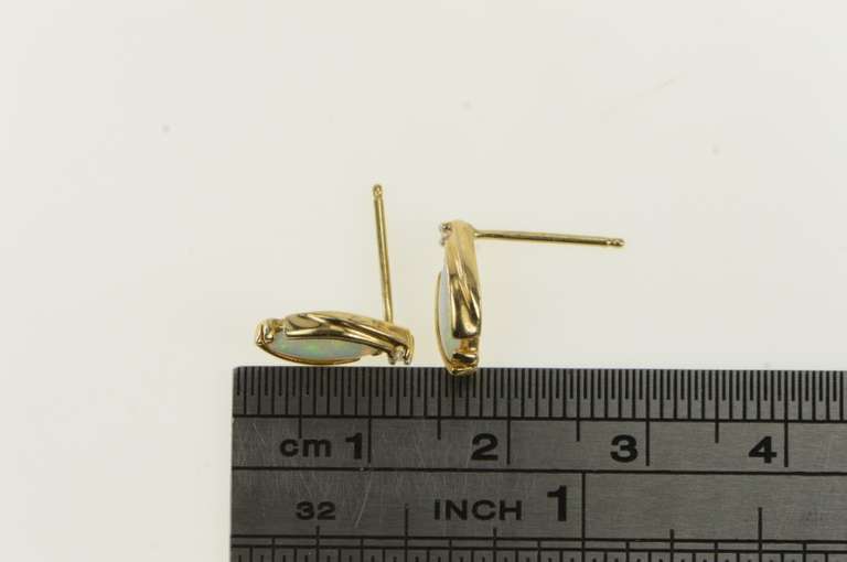 14K Yellow Gold Marquise Natural Opal Diamond Accent Stud Earrings