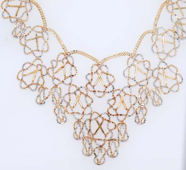 Attractive Two Tone Gold Woven Bead Chain Necklace