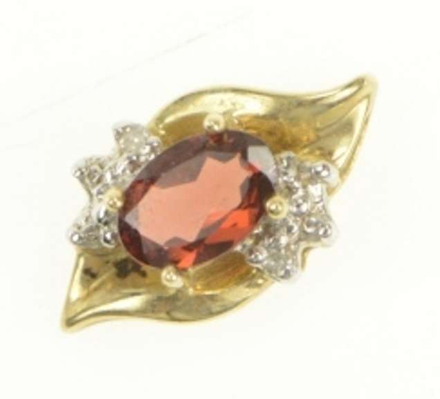 10K Yellow Gold Oval Garnet Diamond Cluster Accent Pendant