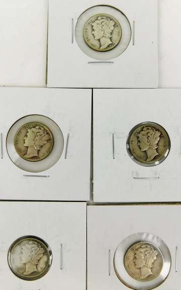5 Silver Mercury Dimes