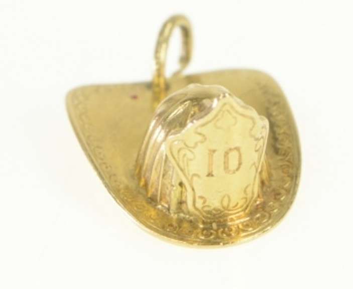 14K Yellow Gold 3D #10 Fireman's Hat Helmet Firefighter Charm/Pendant