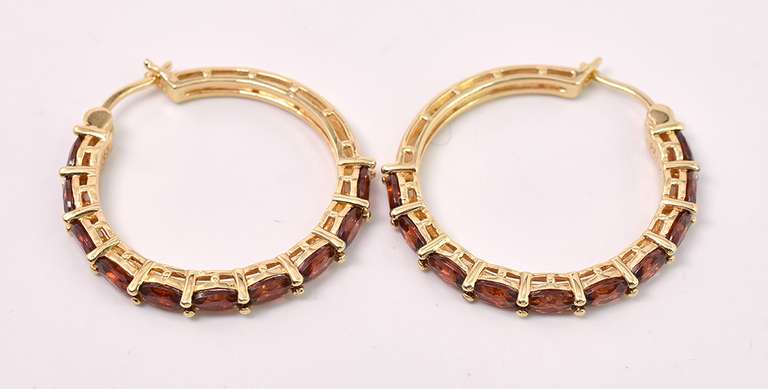 Red Tourmaline Hoop Earrings In Sterling Silver