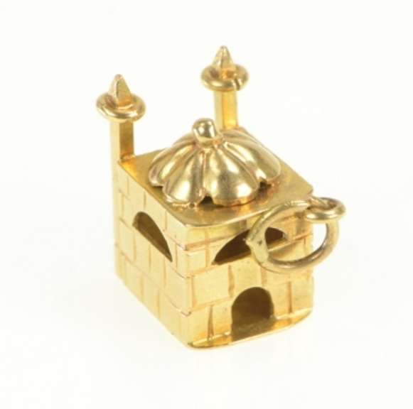 18K Yellow Gold 3D Mosque Temple House of Prayer Charm/Pendant