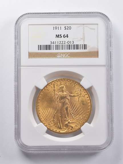 MS64 1911 $20 Saint-Gaudens Gold Double Eagle NGC