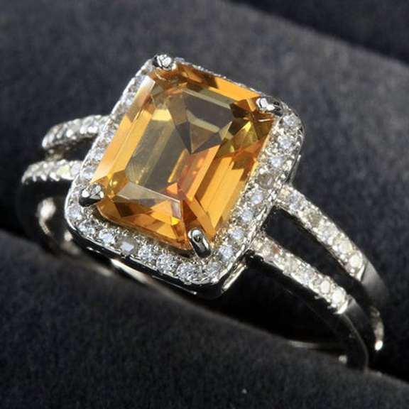 1.30 CT YELLOW MYSTIC GEMSTONE & 1/2 CT CREATED WHITE SAPPHIRE SILVER RING