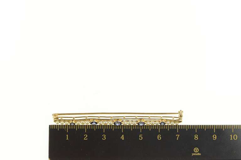 14K Yellow Gold Victorian Oval Sapphire Seed Pearl Bar Pin/Brooch