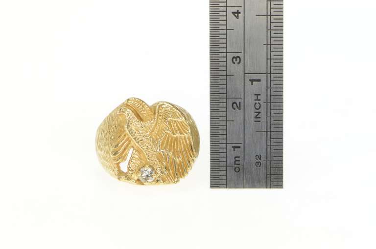 14K Yellow Gold 0.21 Ct Diamond Soaring Eagle Patriotic Ring
