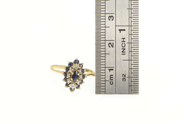 10K Yellow Gold Sapphire Diamond Halo Classic Statement Ring