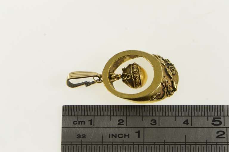 14K Yellow Gold Ornate Etruscan Motif Vintage Statement Pendant