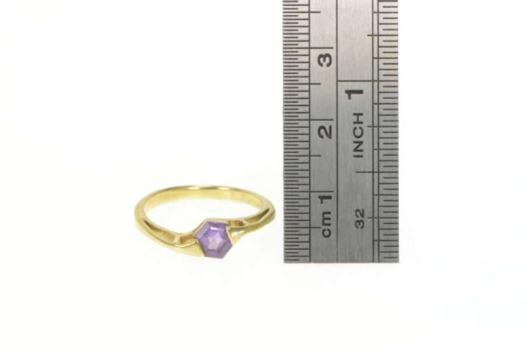 14K Yellow Gold Hexagon Amethyst Honeycomb Bypass Ring