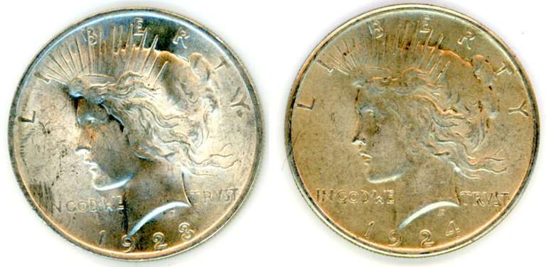 2 Different Peace Silver Dollars: 1923 & 1924