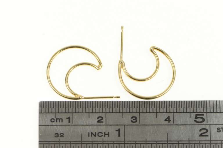 14K Yellow Gold Crescent Moon Hoop Vintage Statement Earrings