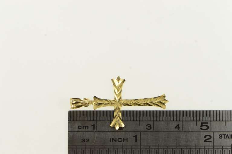 14K Yellow Gold Groove Diamond Cut Cross Christian Faith Charm/Pendant