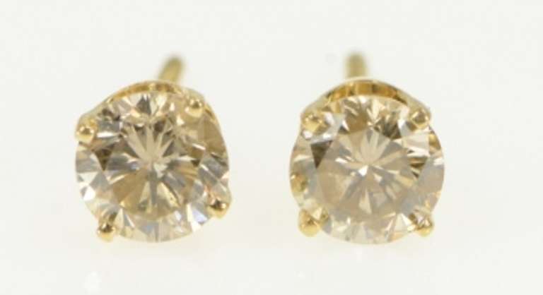 14K Yellow Gold 1.00 Ctw Diamond Solitaire Classic Stud Earrings