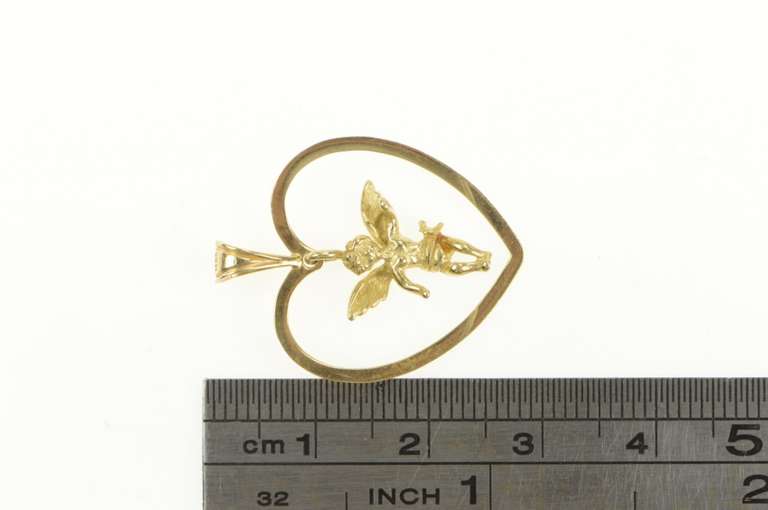14K Yellow Gold Cherub Baby Angel Heart Love Symbol Pendant