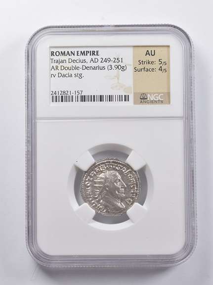AU AD 249-251 Roman Empire AR DBL Denarius Decius (3.90g) NGC Ancients