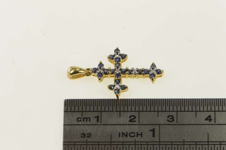 10K Yellow Gold Sapphire Diamond Classic Vintage Cross Pendant