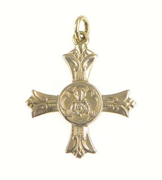 14K Yellow Gold Apostleship of Prayer Pope Prayer Cross Pendant