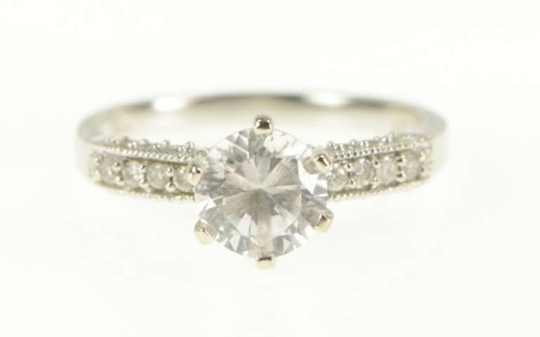 10K White Gold 1.55 Ctw Sapphire Diamond Travel Engagement Ring