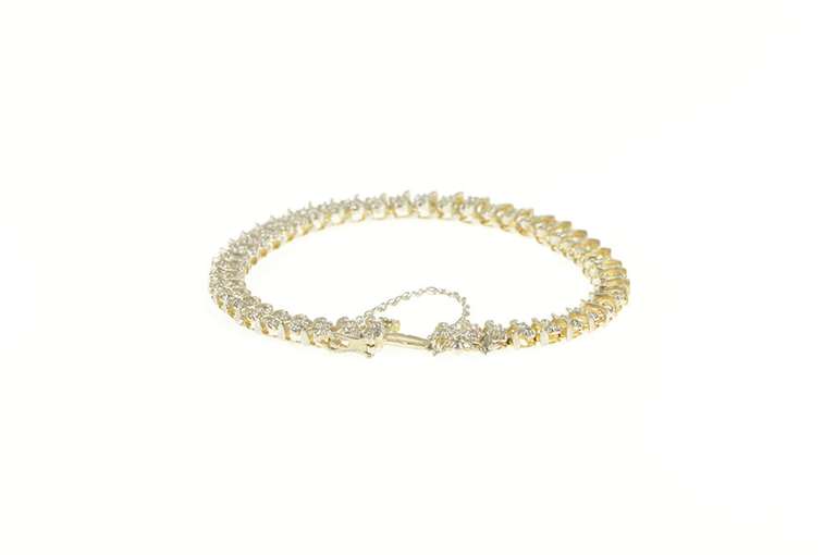 14K Yellow Gold 1.58 Ctw Diamond Classic Wavy Link Tennis Bracelet