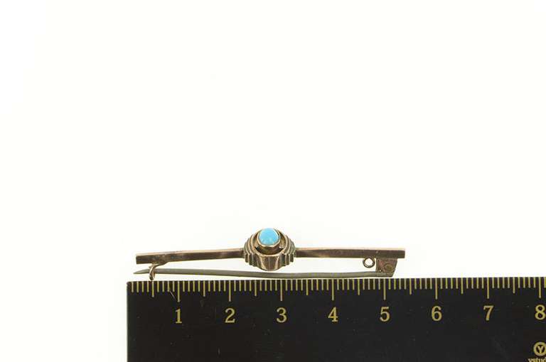 9K Yellow Gold Victorian Oval Turquoise Statement Bar Pin/Brooch