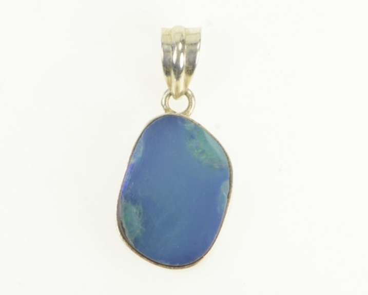 Sterling Silver Oval Natural Opal Inset Bezel Southwestern Pendant
