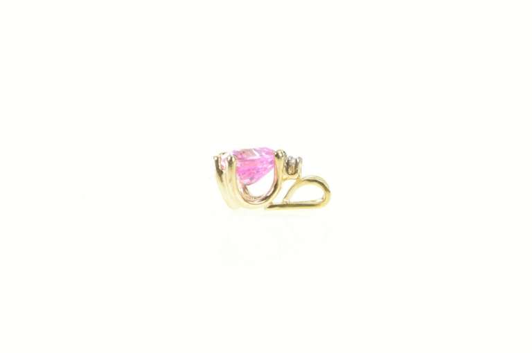 14K Yellow Gold Trillion Pink Topaz Diamond Accent Classic Pendant