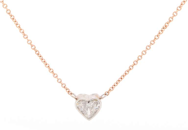 Charming 0.53ctw Heart and Round Diamond Bezel Set Station Necklace