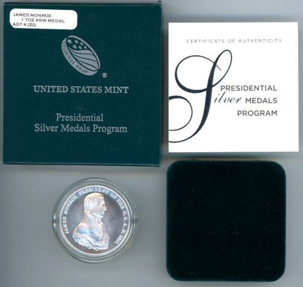 2018 James Monroe 1 Ounce Presidential Silver Medal with Box and CoA