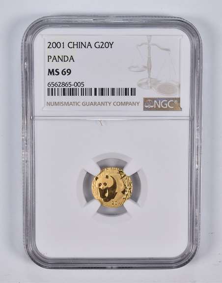 MS69 2001 China 20 Yuan Panda 1/20 Oz. .999 Fine Gold Coin NGC