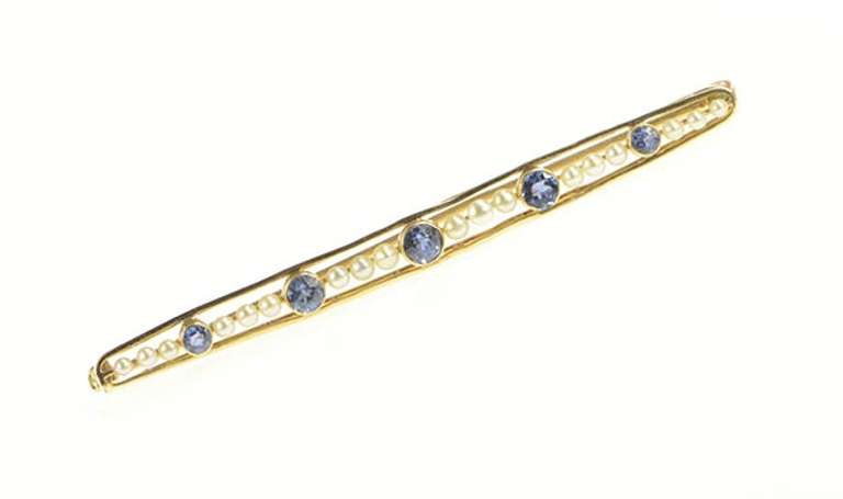 14K Yellow Gold Victorian Oval Sapphire Seed Pearl Bar Pin/Brooch