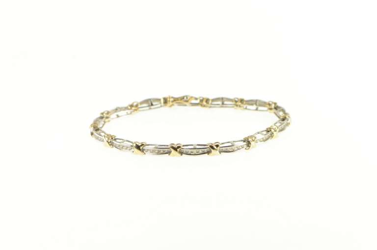 10K Yellow Gold 0.50 Ctw Diamond Two Tone X Link Tennis Bracelet