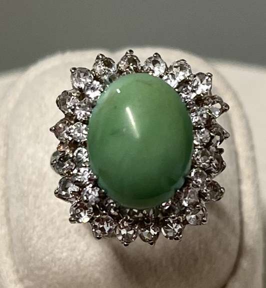Vintage White Gold Ring with Turquoise and Diamonds