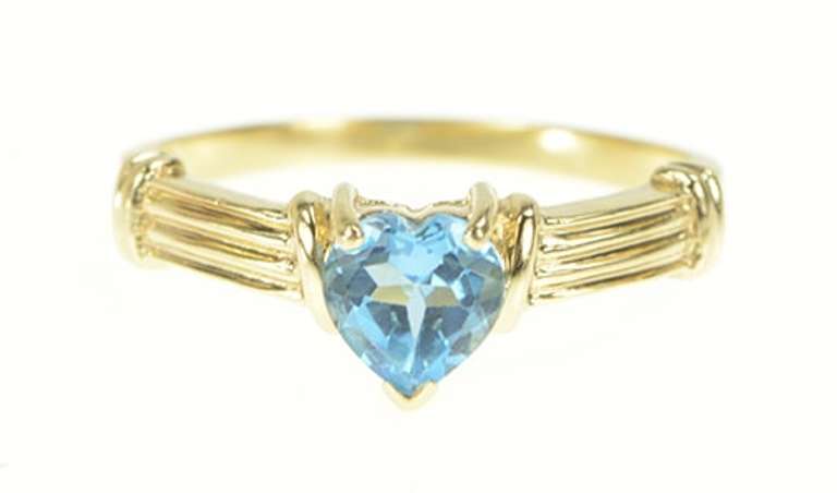 10K Yellow Gold Heart Blue Topaz December Birthstone Ring