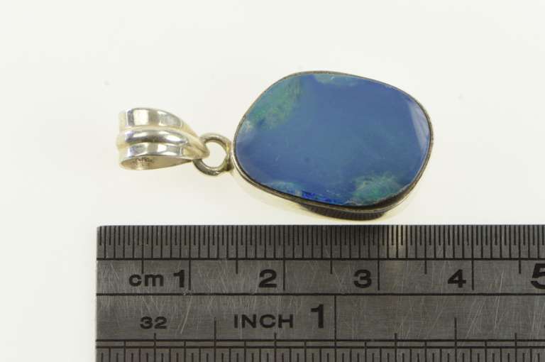 Sterling Silver Oval Natural Opal Inset Bezel Southwestern Pendant