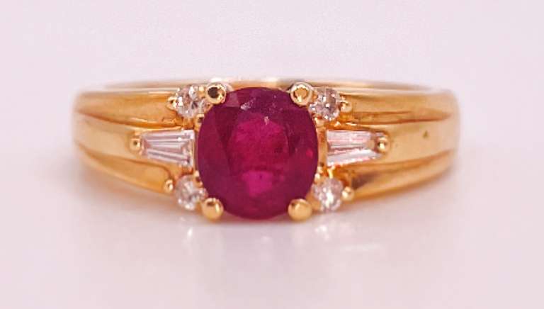 18kt Solid Yellow Gold, Ruby, and Diamond Ring
