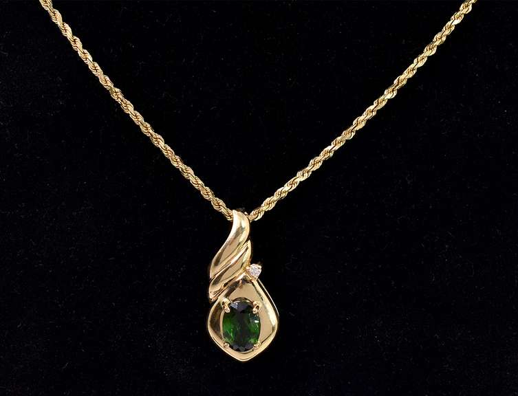 Gorgeous Tourmaline and Diamond Pendant Necklace In 14KT Yellow Gold