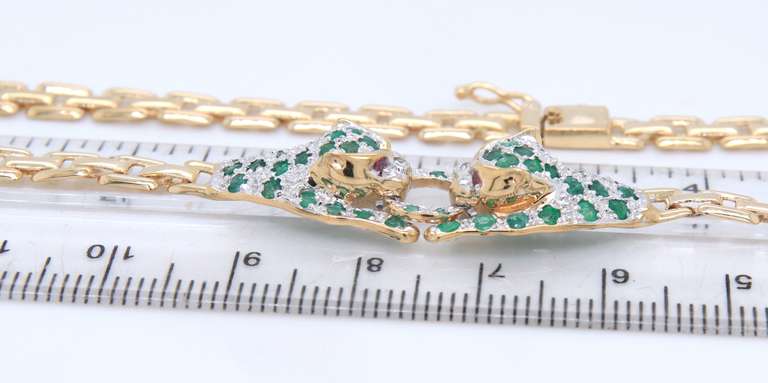 Graceful Emerald with Diamond Panther Necklace on Panther Link Chain