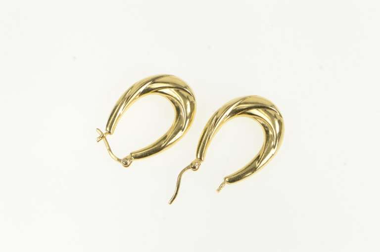 14K Yellow Gold Puffy Twist Retro Oval Statement Hoop Vintage Earrings